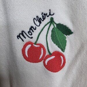 Old Navy White Crewneck Basic Cherry Mon Cheri Sweatshirt XXLarge
